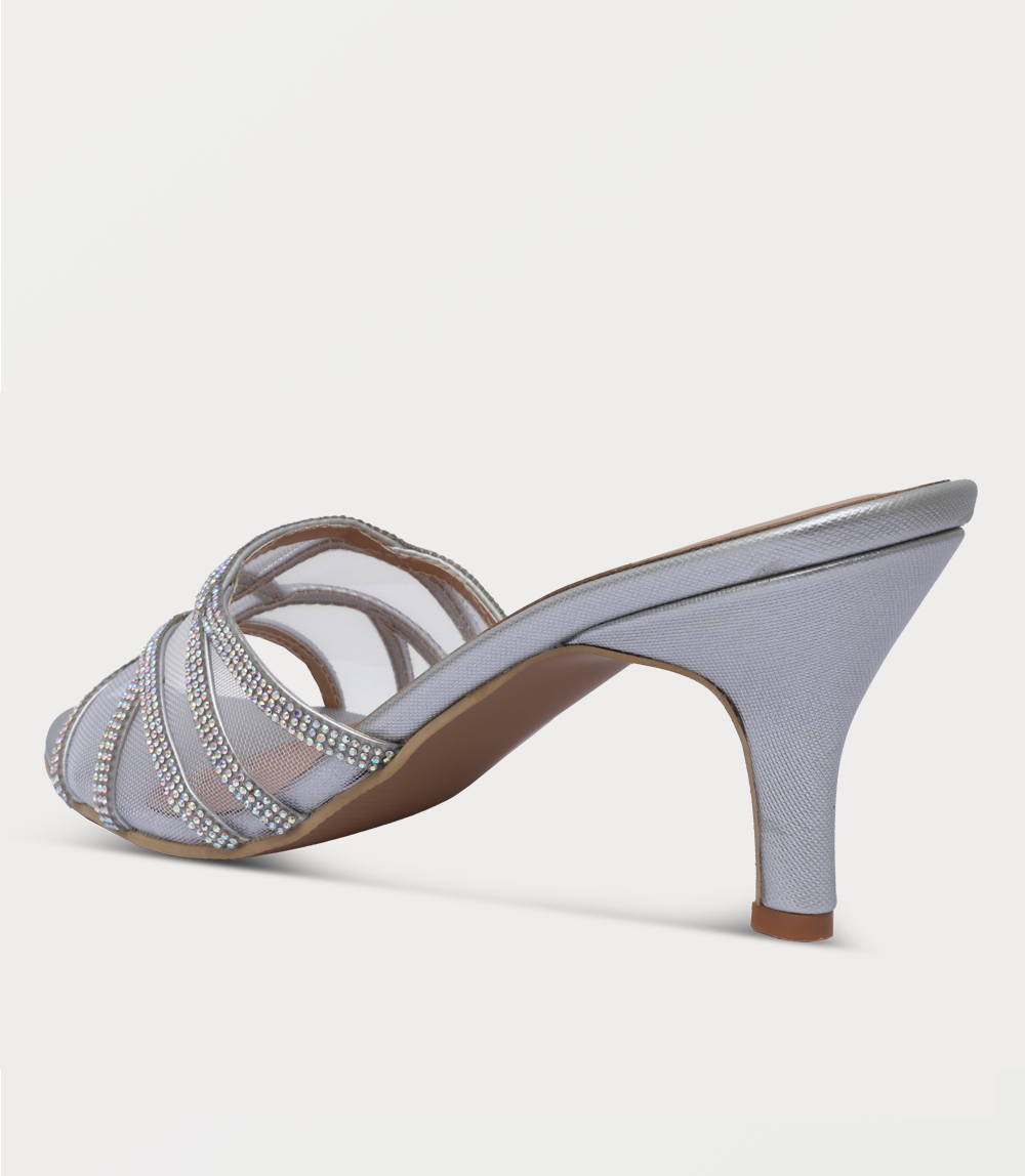 Women Slipper Heels-SILVER