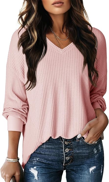 Womens Waffle  Long Lantern Sleeve